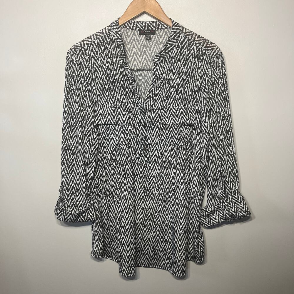 Cocomo Tunic Black White Knit Zebra Stripe Comfy Casual Slinky Casual Office 2X